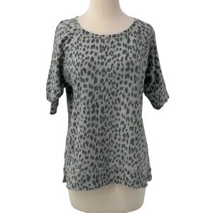 LOFT Women's Raglan Half Sleeve Gray‎ Leopard Animal Print Sweatshirt Top Size L